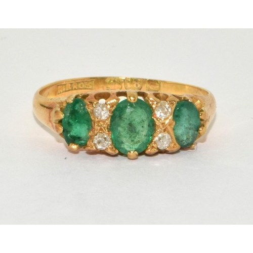 273 - 18ct gold ladies Emerald and Diamond antique set ring size M