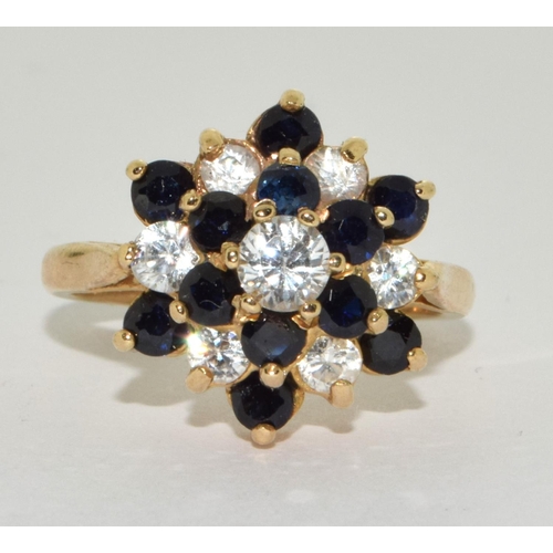 311 - 9ct gold ladies Sapphire and Diamond statement cluster ring size M