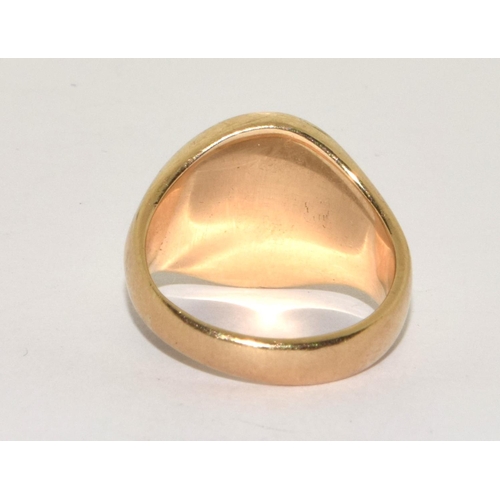 280 - 9ct gold gents signet ring with an unmarked cartouche size M 10.5g