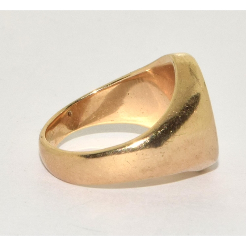 280 - 9ct gold gents signet ring with an unmarked cartouche size M 10.5g