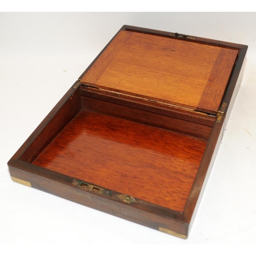 525 - Two vintage wooden boxes to include a brass bound writing slope with good interior and key 30cms x 2... 