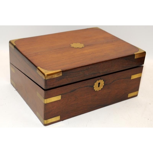 525 - Two vintage wooden boxes to include a brass bound writing slope with good interior and key 30cms x 2... 