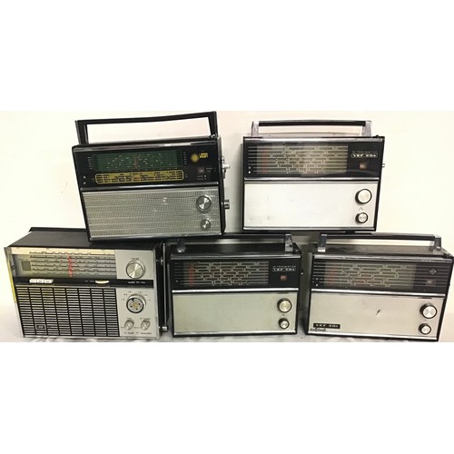 537 - TRANSISTOR RADIO’S x 5. Makes here include - Sharp - VEF x 4. All sold as spares / repairs.