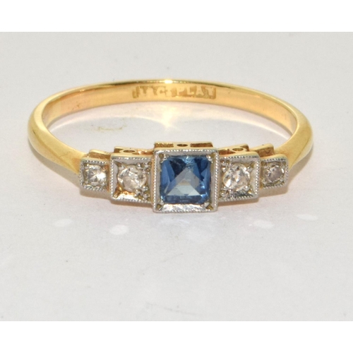 236 - Sapphire, diamond Antique 18ct gold/platinum Deco ring Size S