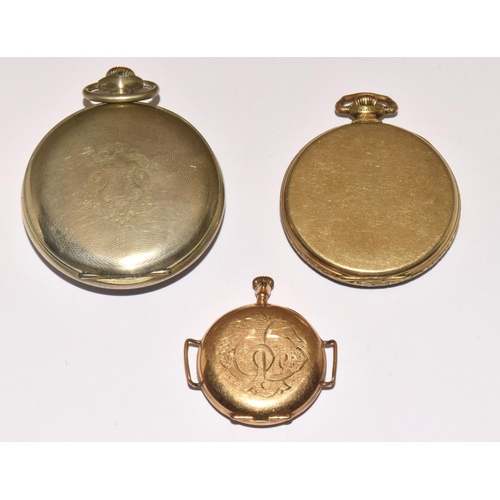 215 - A Waltham pocket watch together with two others.