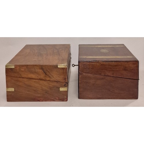 143 - Two vintage wooden writing slopes with brass embellishments the largest measuring 35x23x14cm (closed... 