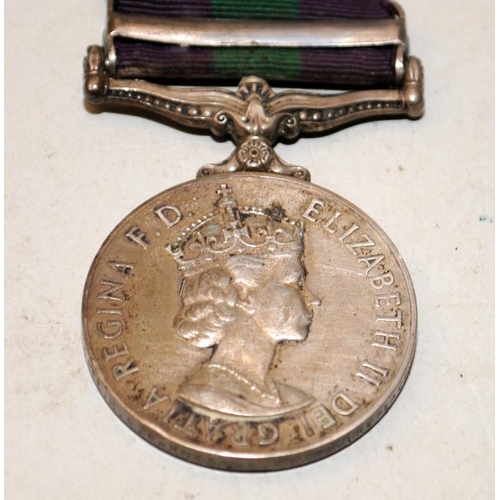 123 - Elizabeth II General Service Medal with Malaya bar (replacement) issued to RAMC c/w buttons and flas... 