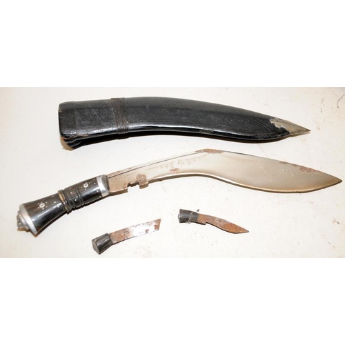 133 - 2 x vintage Kukri's in scabbards c/w Chakmaks and Kardas.