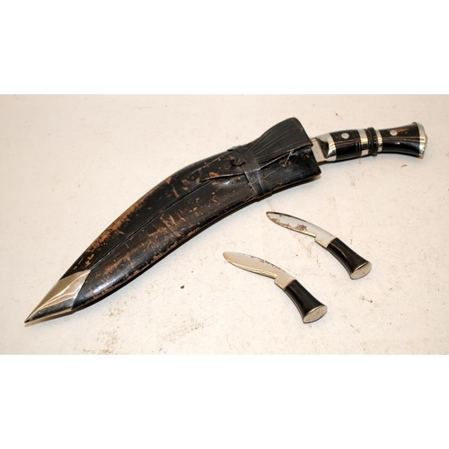 133 - 2 x vintage Kukri's in scabbards c/w Chakmaks and Kardas.