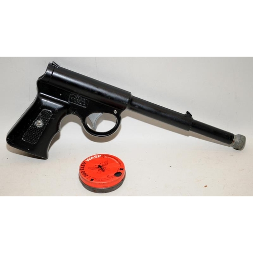 136 - Vintage TJ Harrington .177 Spring  Air Pistol c/w a small quantity of pellets and darts. Cocks and d... 