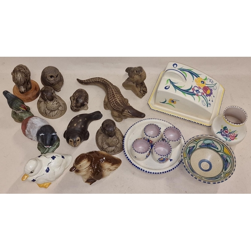 108 - Poole Pottery collection of items to include stoneware animals and traditional together with a Honit... 