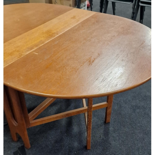 392 - Jentique mid century teak oval drop leaf dining table 75x110x25cm closed, 75x110 155cm open