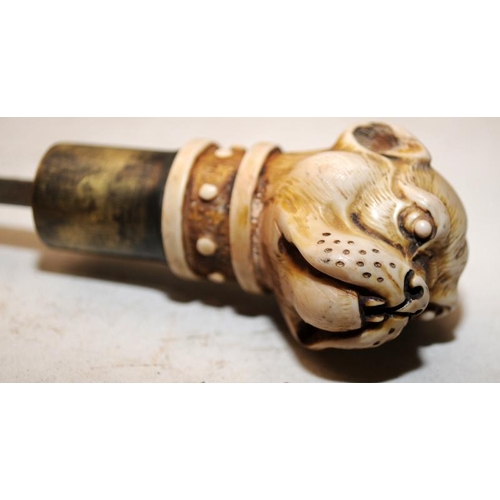 150 - Edwardian bamboo sword stick with bulldog finial. Being over 100 years old we are legally able to of... 