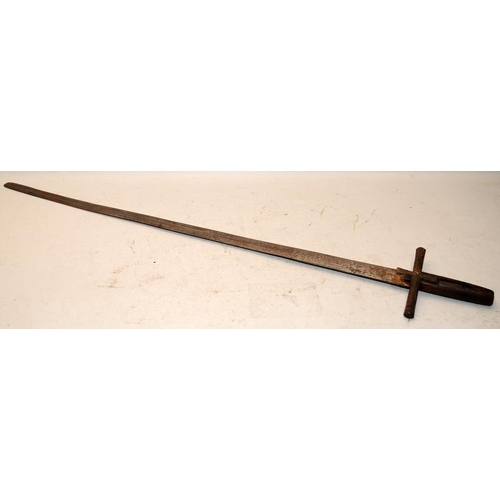 157 - Antique long sword with iron cross piece and wooden grip. Possibly Omdurman period Sudanese