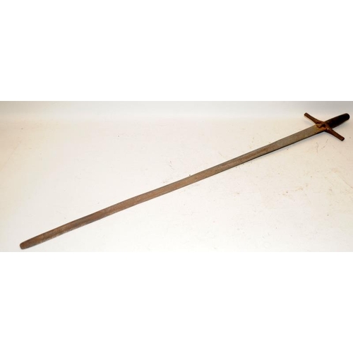 157 - Antique long sword with iron cross piece and wooden grip. Possibly Omdurman period Sudanese