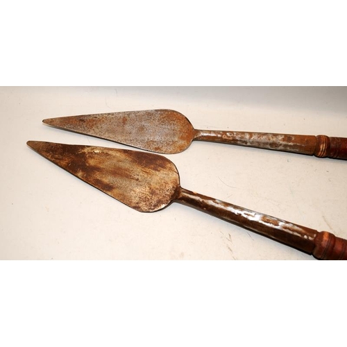 166 - Two contemporary leaf spears with turned wooden handles. O/all length 94cms