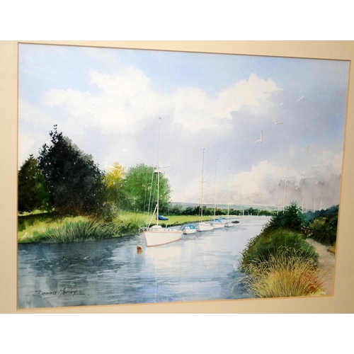 533 - Dennis Morley, local Poole artist original watercolour scene of Wareham River. O/all frame size 48cm... 