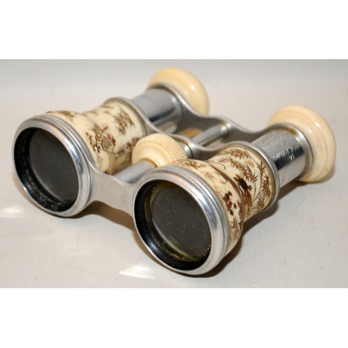 121 - Pair of inlaid opera glasses inscribed to Mrs GP Howard from C Company Bloomsbury Rifles March 1900.