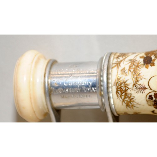 121 - Pair of inlaid opera glasses inscribed to Mrs GP Howard from C Company Bloomsbury Rifles March 1900.