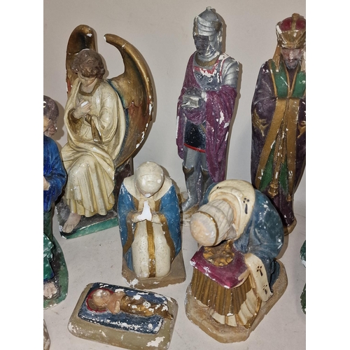 401 - Vintage chalkware set of nativity figurines. 13 figures in total.