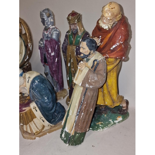 401 - Vintage chalkware set of nativity figurines. 13 figures in total.