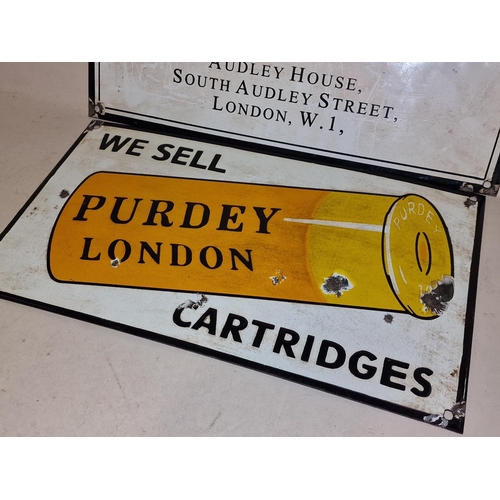 445 - Purdey Cartridge enamel sign together with white Purdey enamel sign (2).