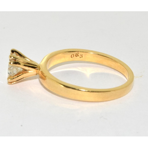 320 - 18ct gold ladies Diamond solitaire ring H/M as 0.65ct size M