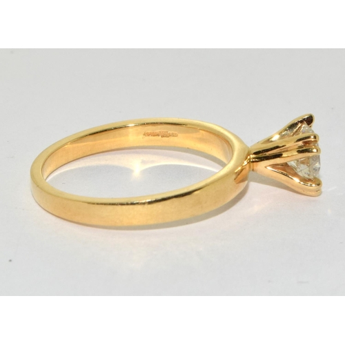 320 - 18ct gold ladies Diamond solitaire ring H/M as 0.65ct size M