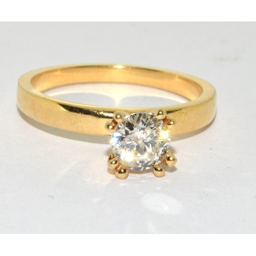 320 - 18ct gold ladies Diamond solitaire ring H/M as 0.65ct size M