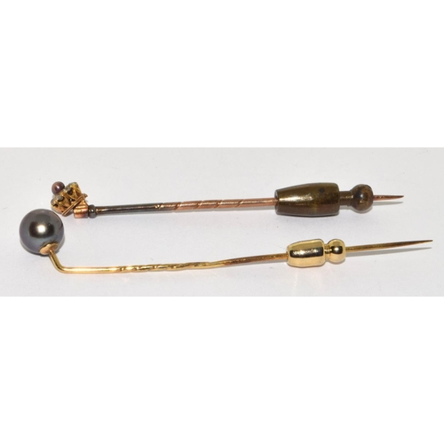 222 - 2 gold stick.tie pins together a gold brooch