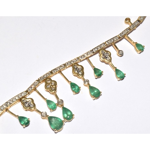 379 - 14ct gold Diamond and Emerald necklace