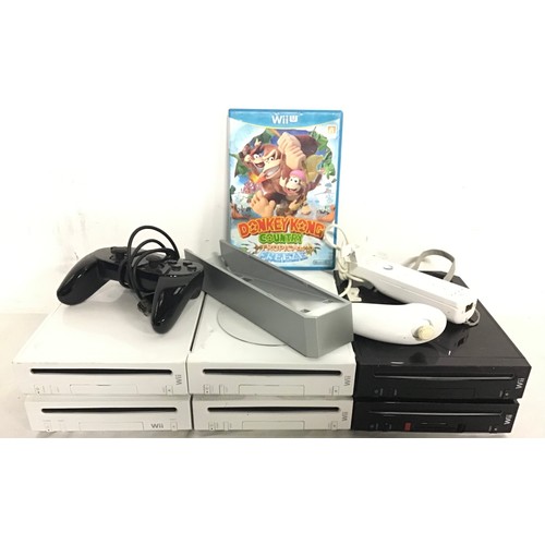 456 - SONY Wii CONSOLES X 6. Complete with 3 hand held controllers, Donkey Kong game and console stand.