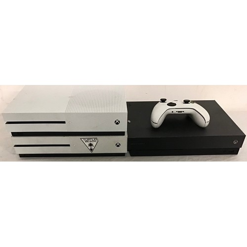 458 - XBOX CONSOLES AND CONTROLLER. 3 Xboxes here models Xbox One X and 2 x Xbox One S machines complete w... 