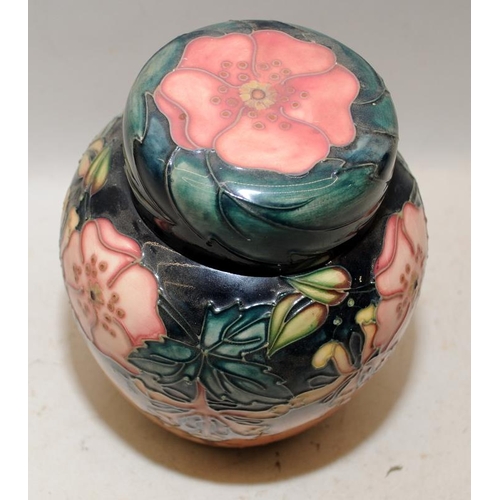 487 - Moorcroft Oberon pattern lidded ginger jar. 17cms tall