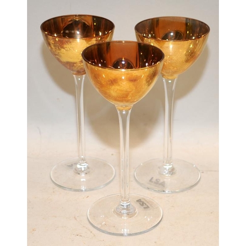 491 - 6 x LSA sherry glasses (3 x silver and 3 x gold finish) c/w a vintage hobnail cut glass 6 piece cond... 