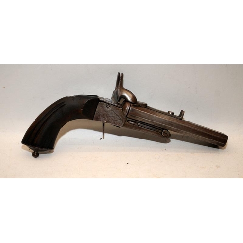 170 - Antique twin barrel percussion pistol. Certification exempt. One trigger functions, the other requir... 