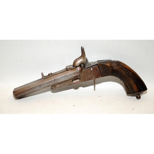 170 - Antique twin barrel percussion pistol. Certification exempt. One trigger functions, the other requir... 