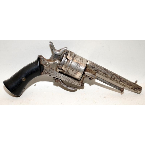 169 - Antique Six chamber revolver with pull down trigger. Mechanism requires attention. Certification exe... 