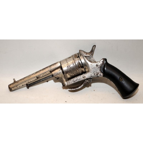 169 - Antique Six chamber revolver with pull down trigger. Mechanism requires attention. Certification exe... 