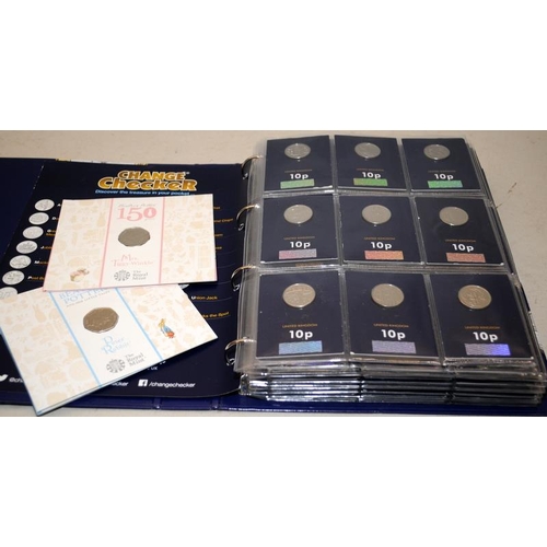 471 - Coin Checker album containing a good quantity of 10p, 50p, £2 and £5 coins. Includes a number of the... 