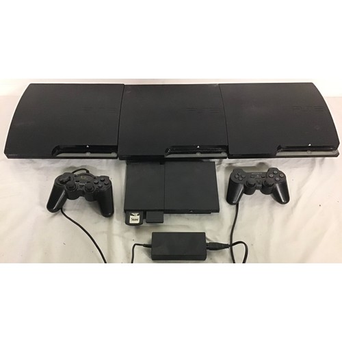 439 - SONY PLAYSTATION CONSOLES X 4. We have 3 PlayStation 3 consoles in this lot with a PlayStation 2 and... 