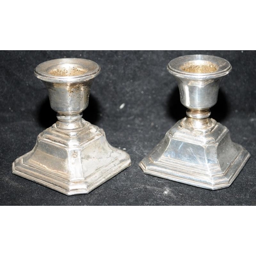 176A - 3 pairs of vintage sterling silver stubby candlesticks