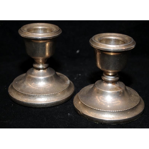 176A - 3 pairs of vintage sterling silver stubby candlesticks