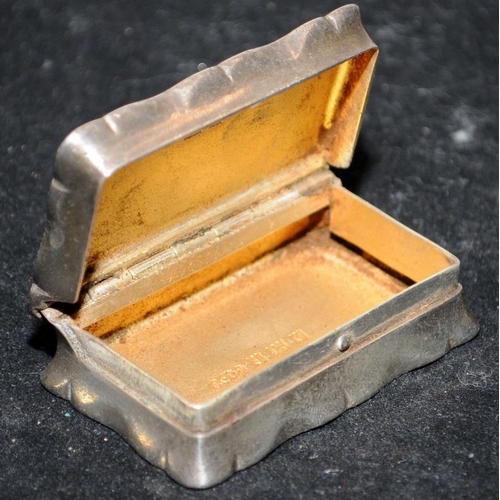 178 - Sterling silver small hinged pill box with gilded interior hallmarked for Birmingham 1963. 52g