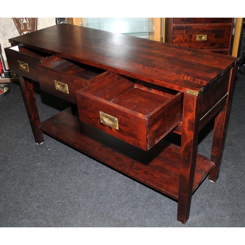 537 - Laura Ashley 3 draw console table in the Chaldon Range campaign style with brass fitments and fitted... 