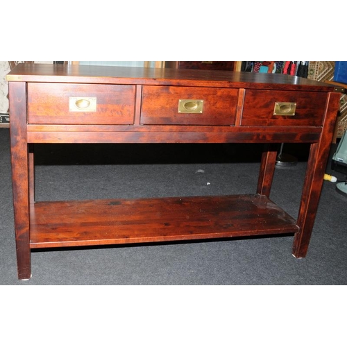 537 - Laura Ashley 3 draw console table in the Chaldon Range campaign style with brass fitments and fitted... 