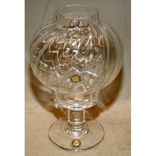 414 - Dartington glass lamp together with a Wedgwood glass mushroom and a Crystal glass basket