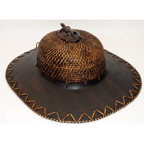 42 - Unusual wooden Burmese peasant's wide brimmed sun hat/decorative wall hanging.