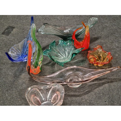 412 - Large quantity of mid 20th century coloured art glassware in various forms (8).