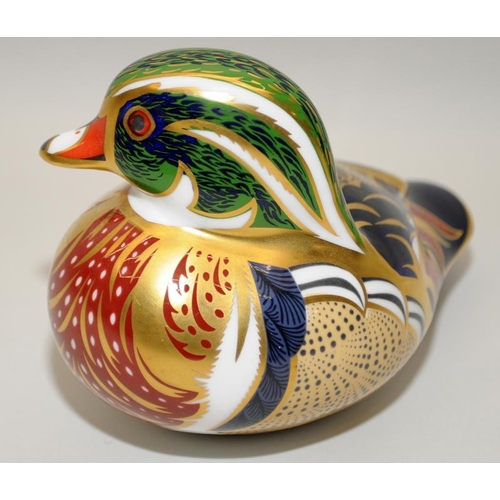 446 - Two Royal Crown Derby Imari paperweights with silver stoppers in the form of a Carolina duck and a M... 